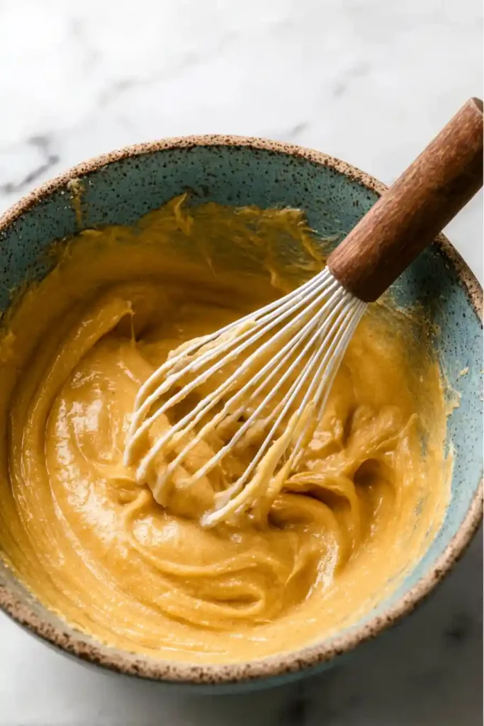 The Best Carrot Cake Cookies, Soft, Moist, and Perfectly Spiced 9 Creamy whisked wet ingredients for carrot cake cookie batter in bowl