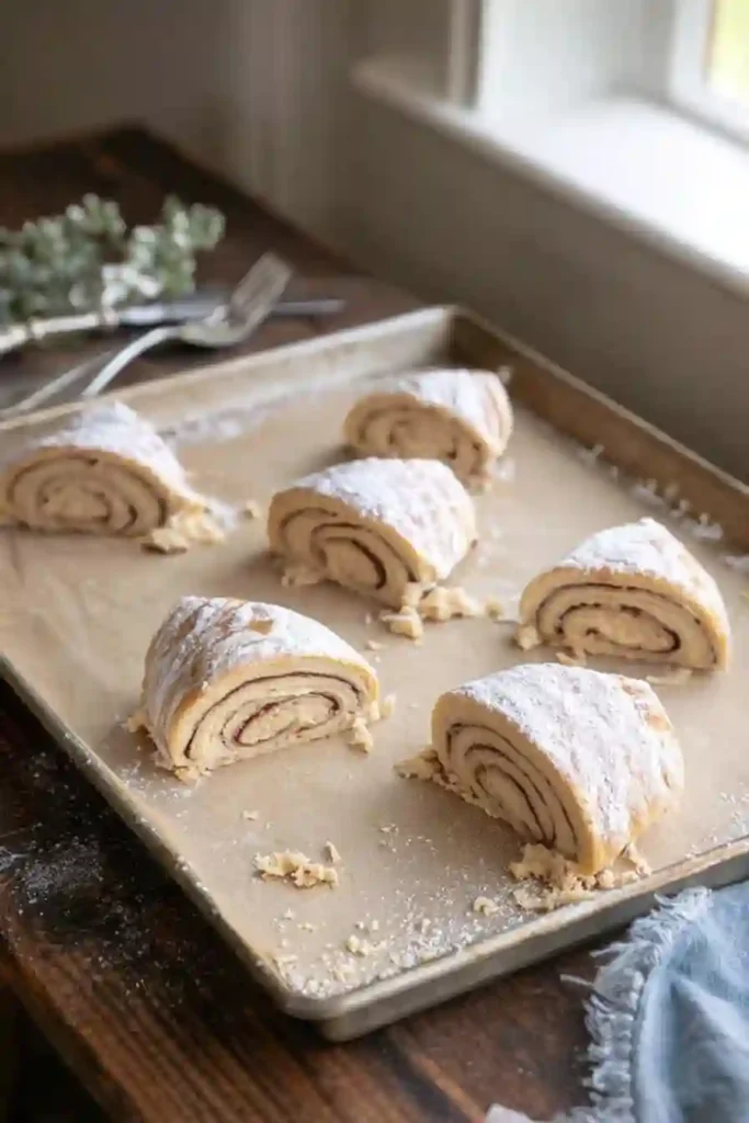 How to Make Cinnamon Roll Scones That Delight Every Bite 13 nbaked cinnamon roll scones arranged on a parchment-lined baking sheet
