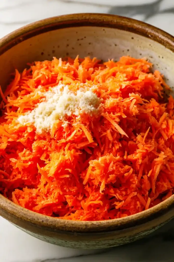 The Best Carrot Cake Cookies, Soft, Moist, and Perfectly Spiced 10 Shredded carrots topped with sugar in a mixing bowl