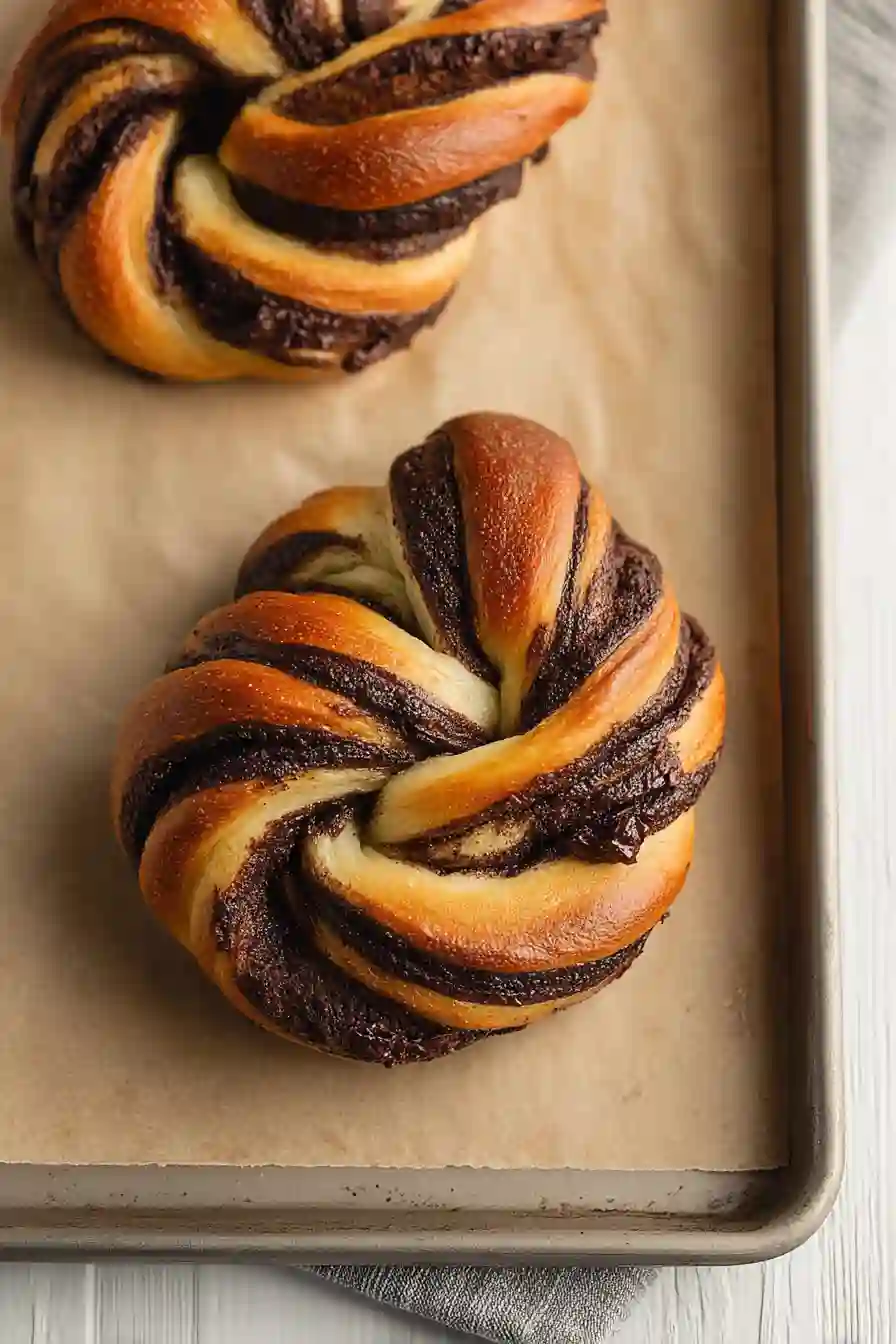 Chocolate-Brioche-3 Close-up of a freshly baked chocolate brioche bun
