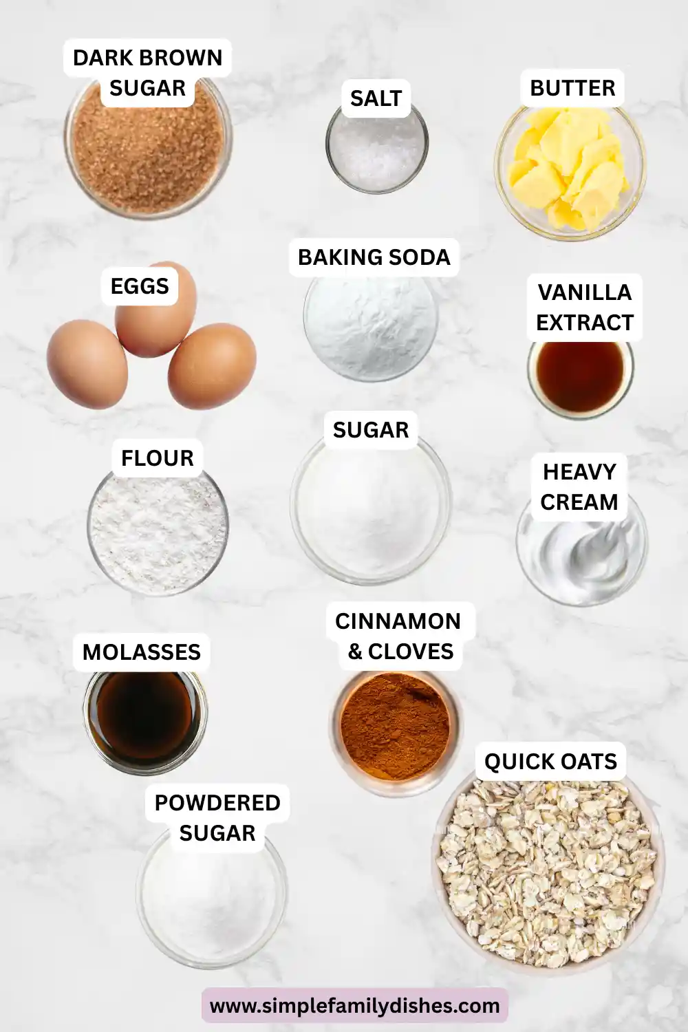 Protein-Oatmeal-Cream- Pies-ingredients Flat lay of ingredients for protein oatmeal cream pies