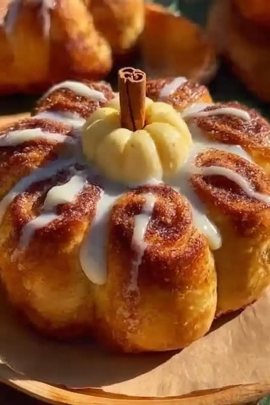 Pumpkin Shaped Cinnamon Rolls with Cream Cheese Frosting