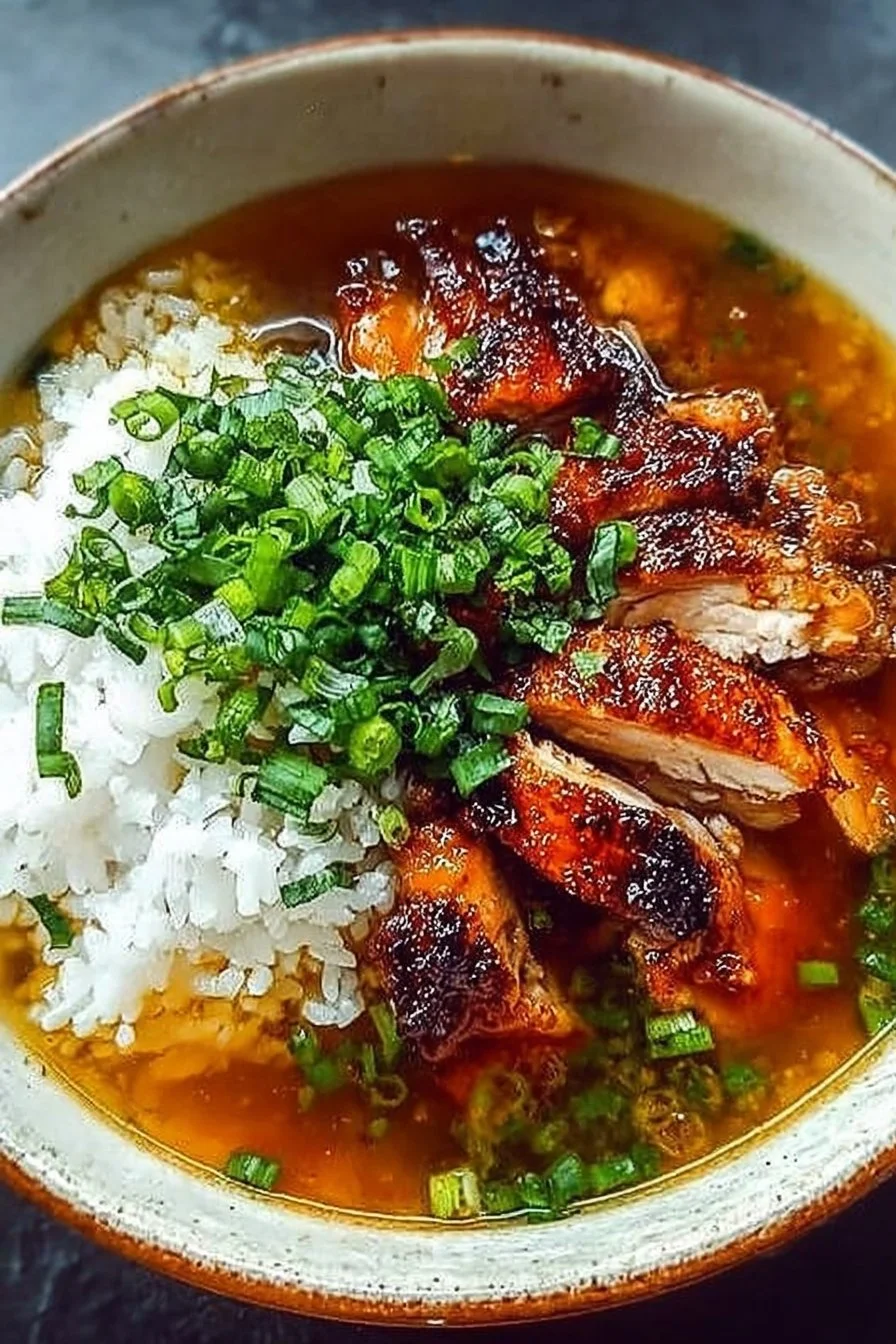 Caramelised Soy Chicken in Garlic Ginger Broth with Rice