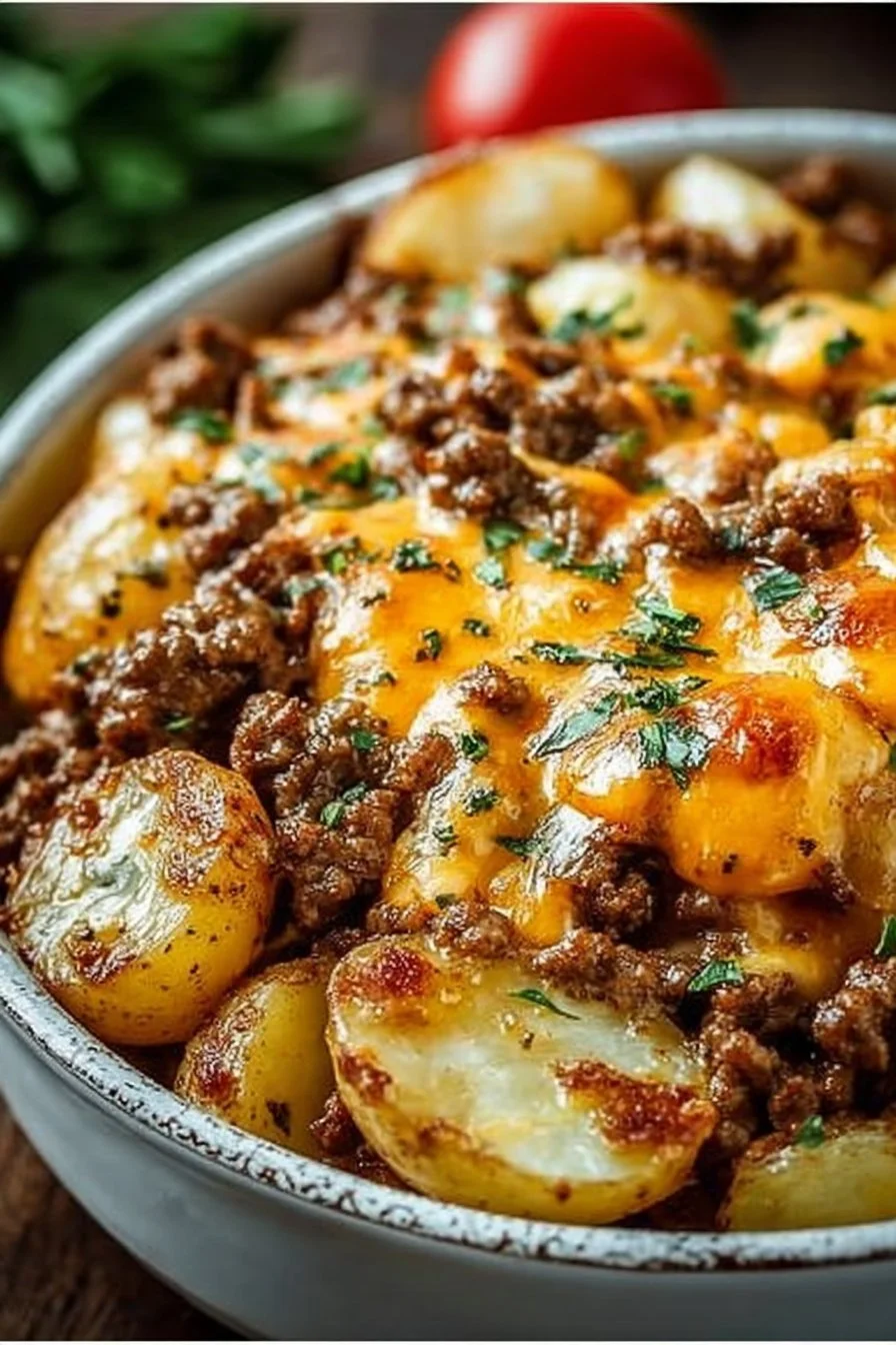 Cheesy Ground Beef & Potato Casserole Cheesy Ground Beef & Potato Casserole