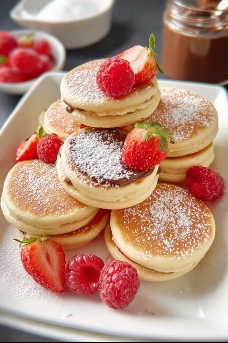 Fluffy Mini Pancakes with Nutella Filling Fluffy Mini Pancakes with Nutella Filling