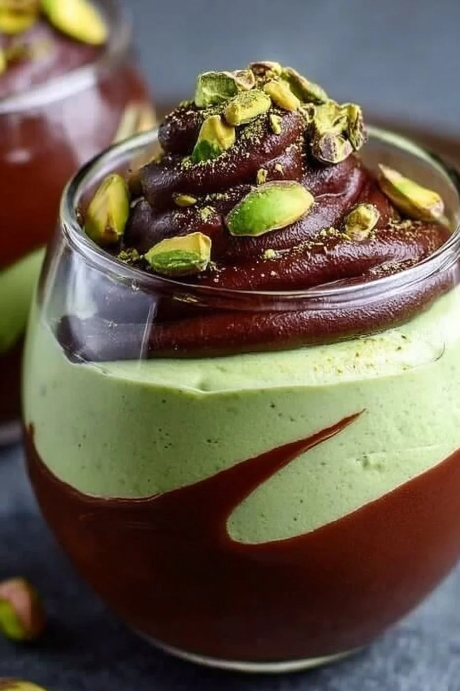 Pistachio Mousse with Chocolate Ganache Pistachio Mousse with Chocolate Ganache