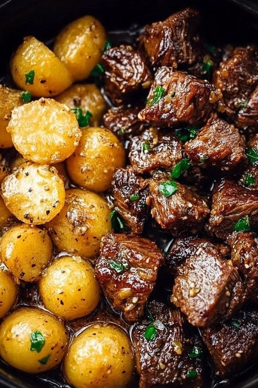 Slow Cooker Garlic Butter Beef Bites with Potatoes Slow Cooker Garlic Butter Beef Bites with Potatoes