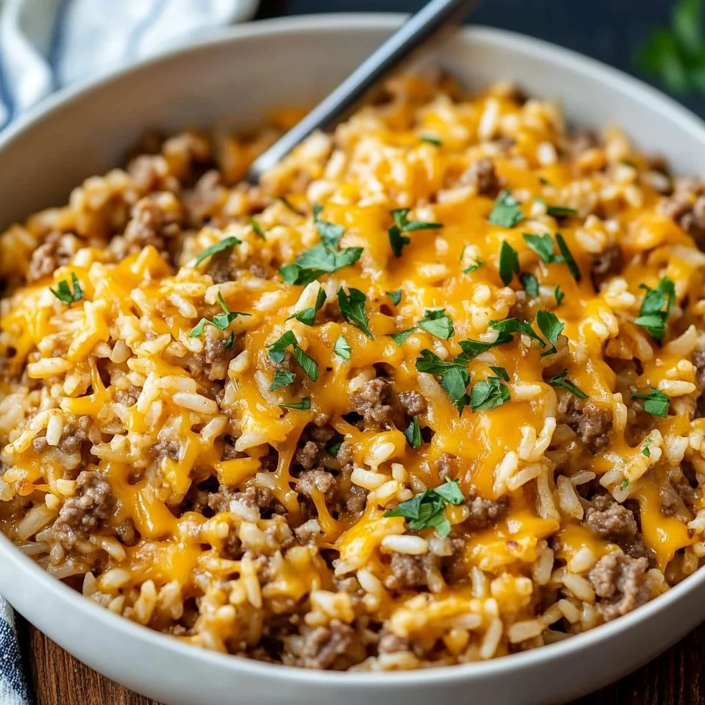 Cheesy Ground Beef and Rice Casserole