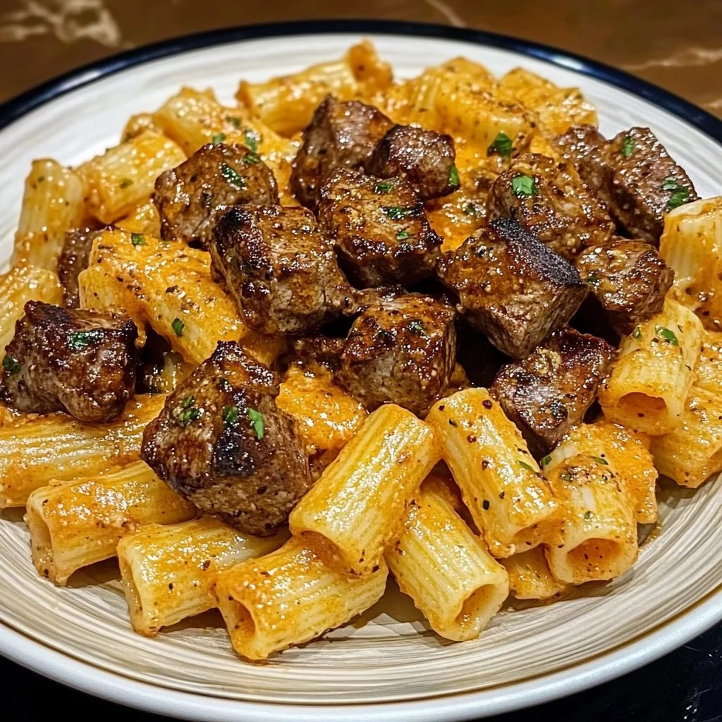 Cajun Steak Tips with Cheesy Rigatoni