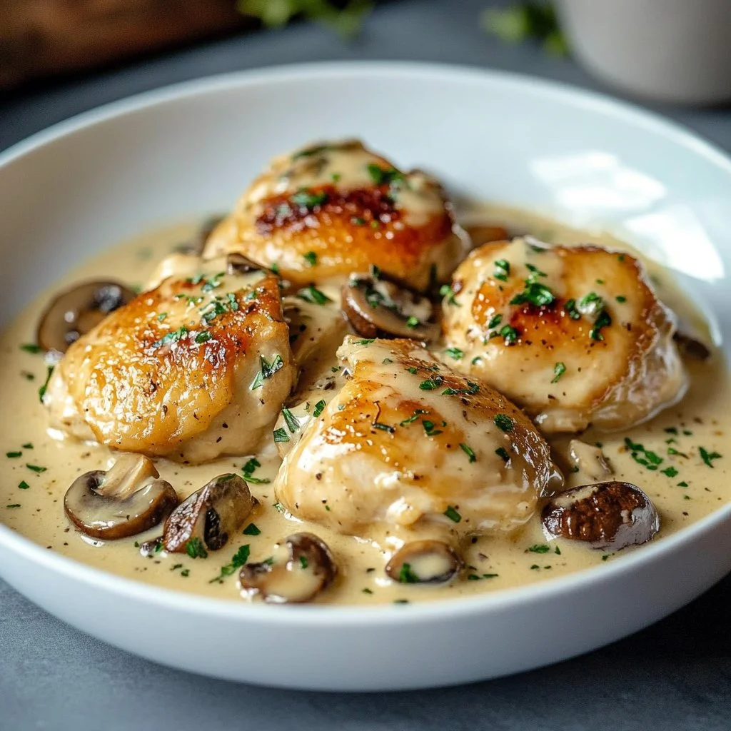 Creamy Garlic Mushroom Chicken Thighs