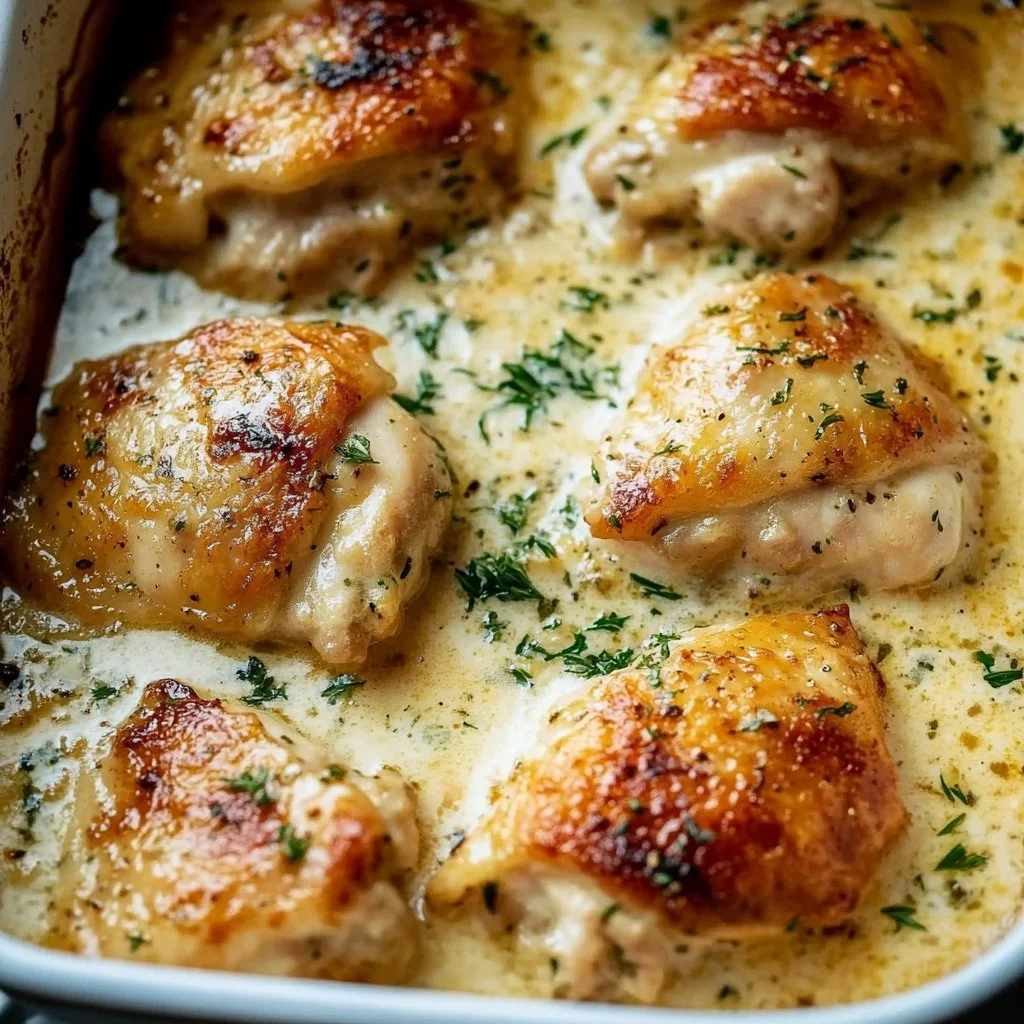 Creamy Oven Baked Chicken Thighs