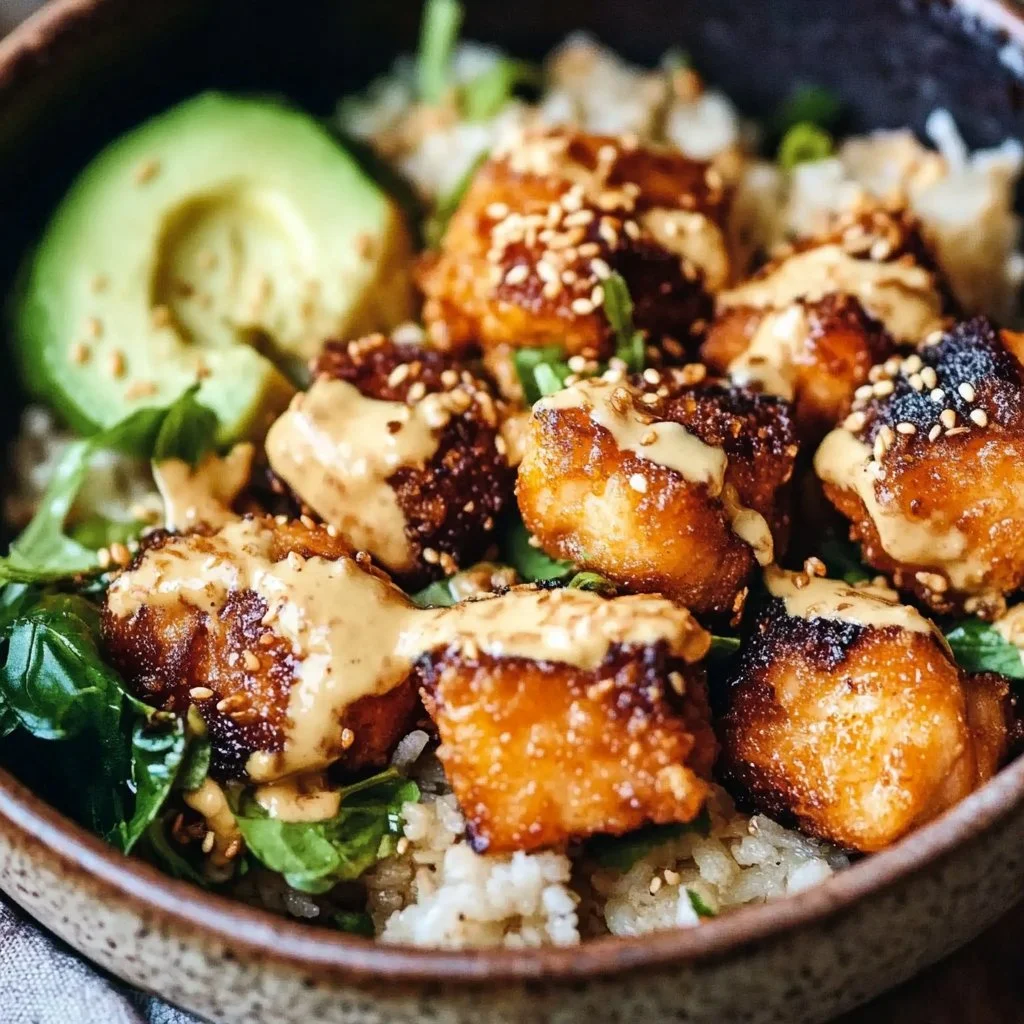 Crispy Bang Bang Salmon Bites Bowls