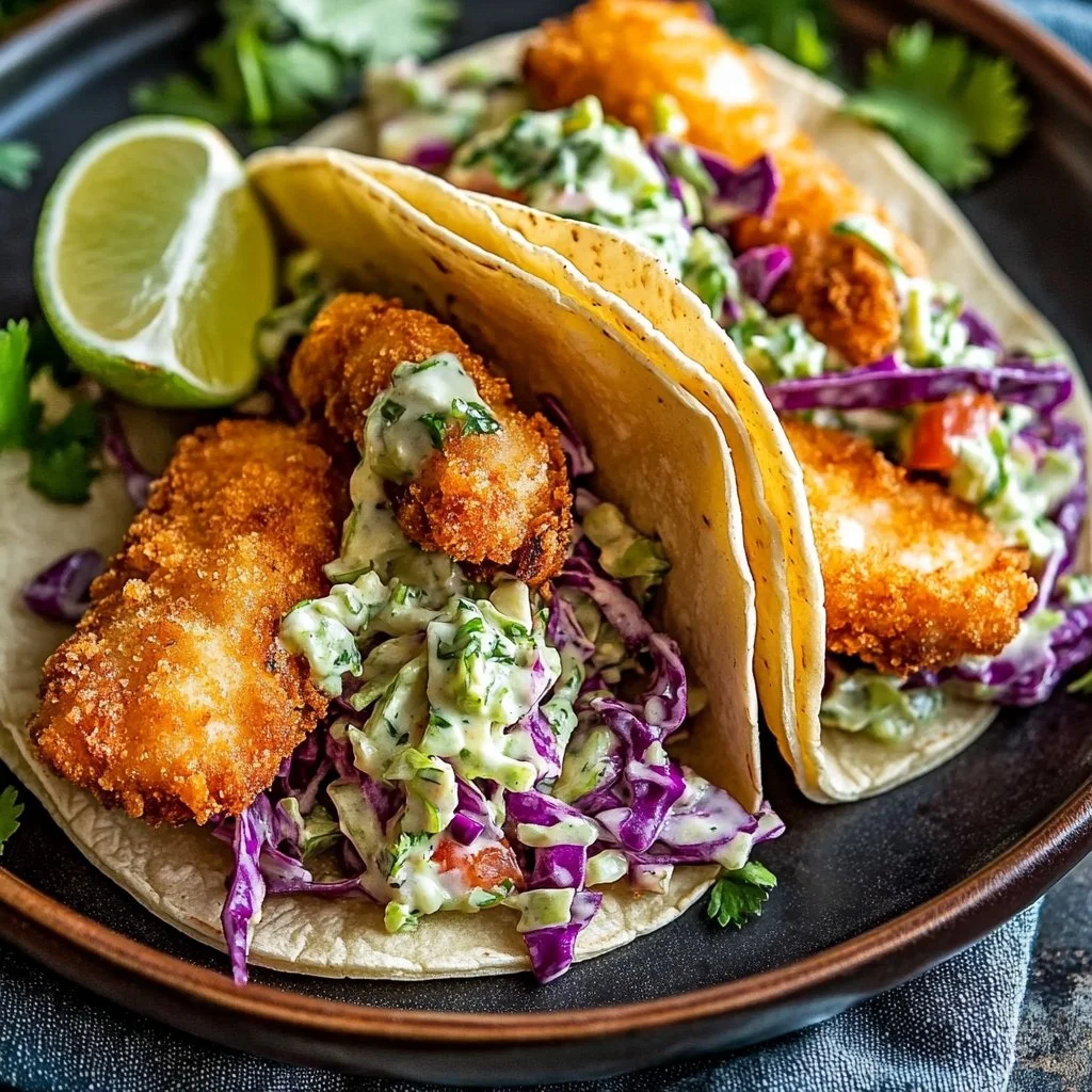 Crispy Fish Tacos with Cilantro Lime Slaw