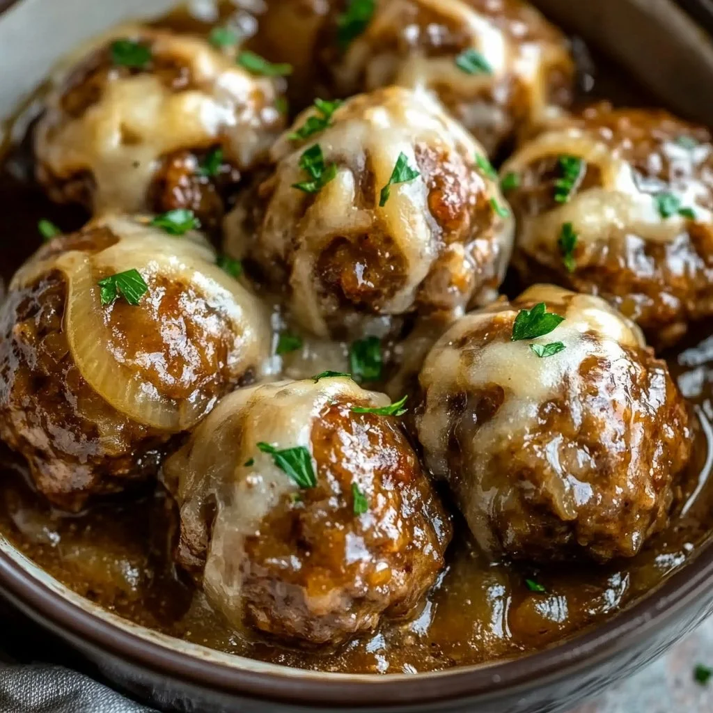 Crockpot French Onion Meatballs