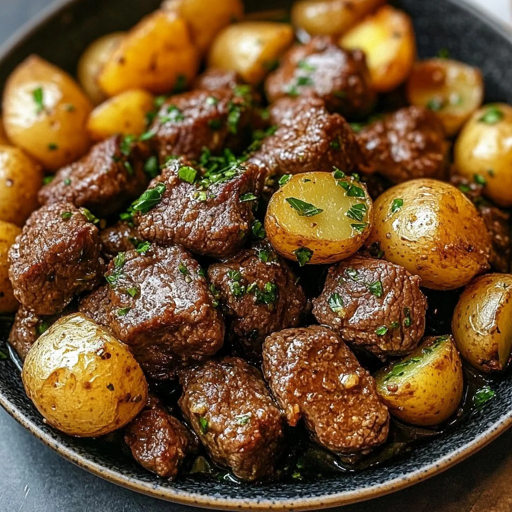 Crockpot Garlic Butter Beef Bites with Potatoes