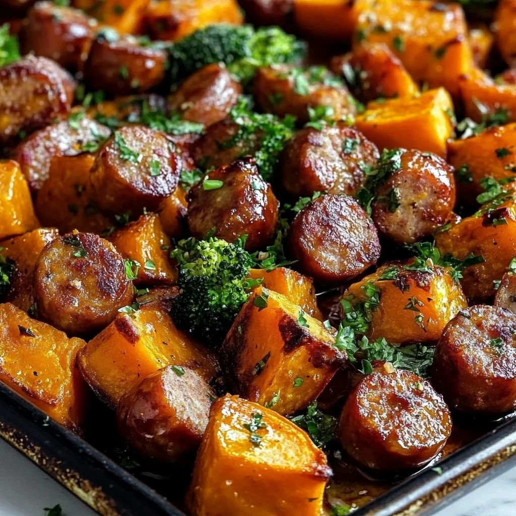 Sheet Pan Sausage and Sweet Potatoes with Honey Garlic Sauce – Cozy, Caramelized & Weeknight-Easy