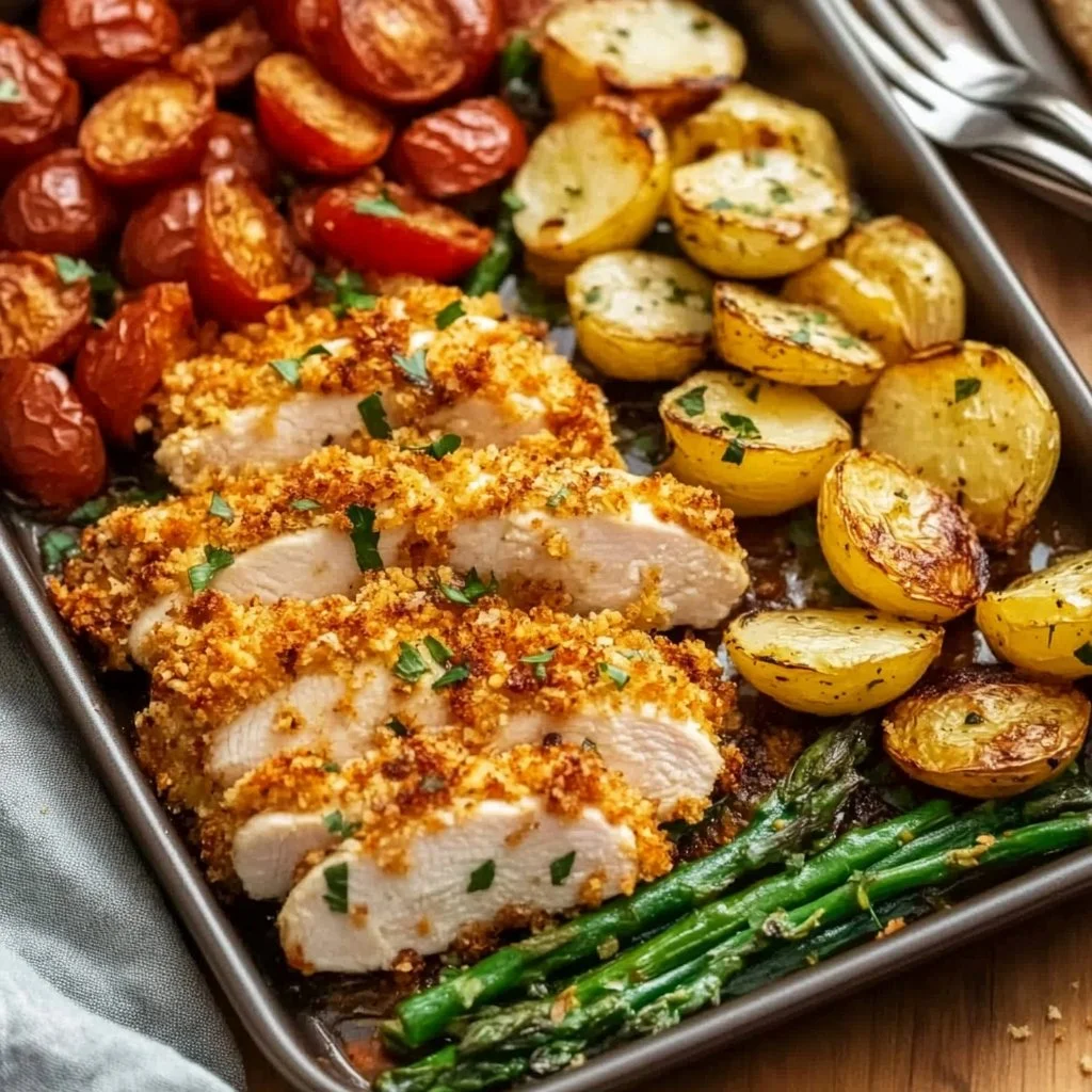 Parmesan Crusted Chicken Sheet Pan Dinner
