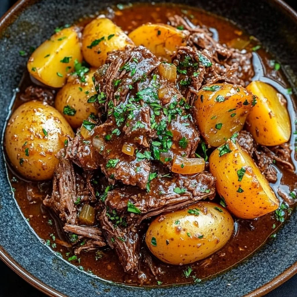 Slow Cooker Garlic Butter Beef with Potatoes