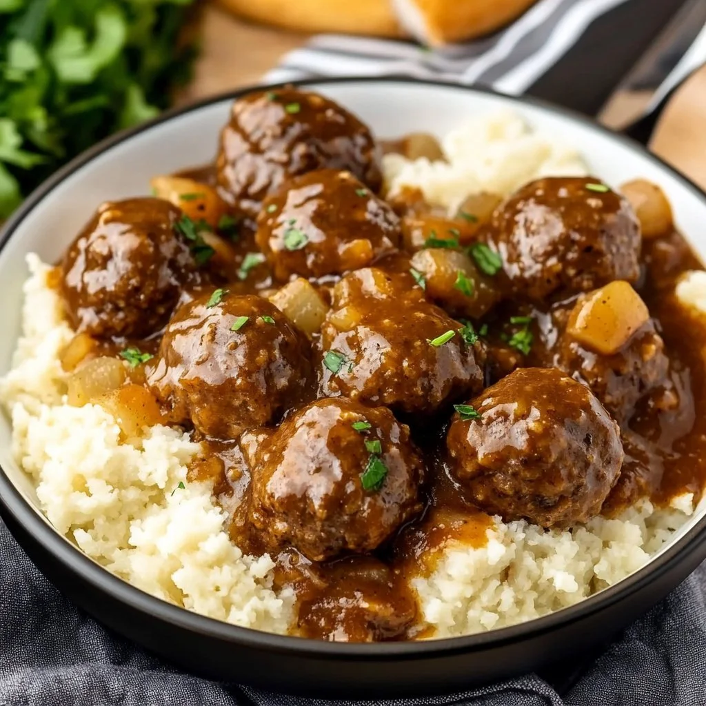 Slow Cooker Salisbury Steak Meatballs