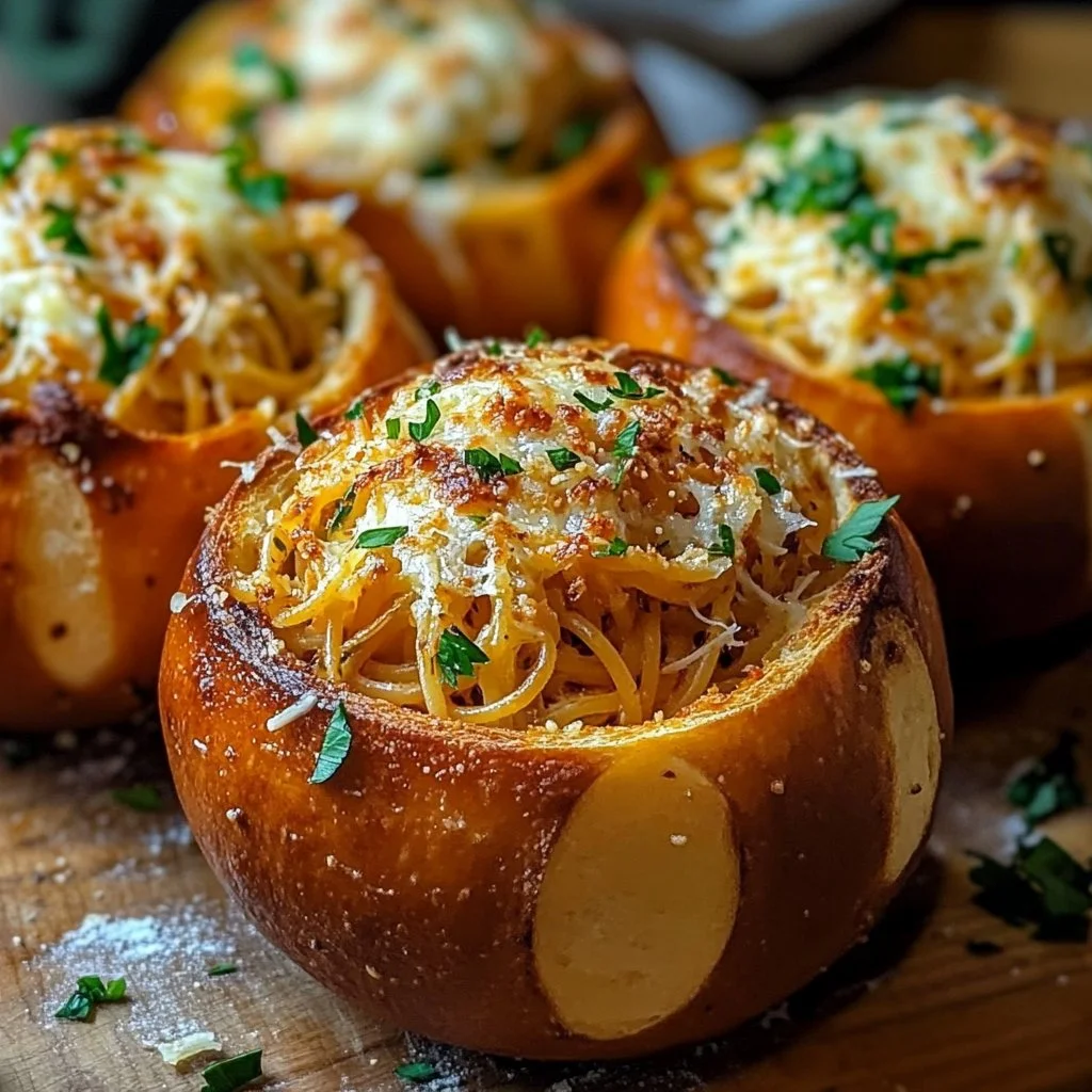 Spaghetti Garlic Bread Bowls
