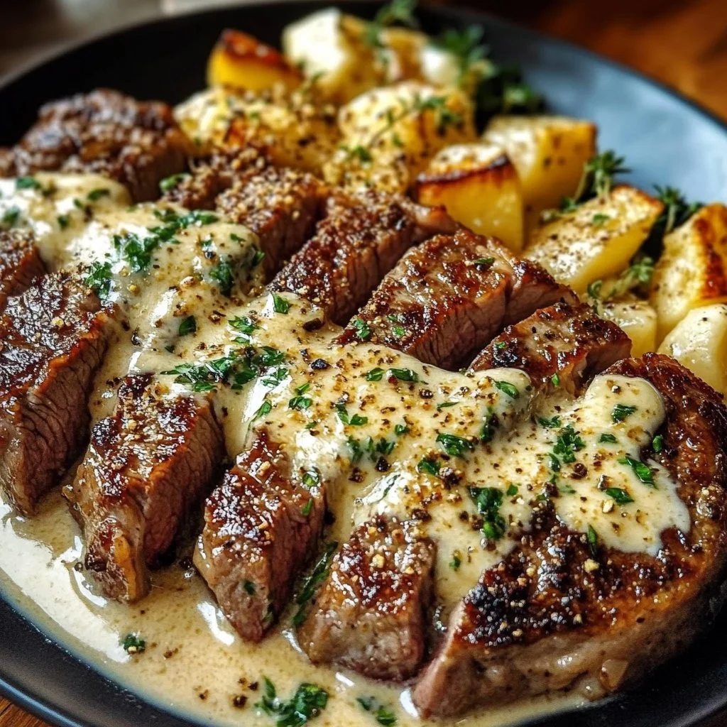 Garlic Butter Steak With Parmesan Cream Sauce