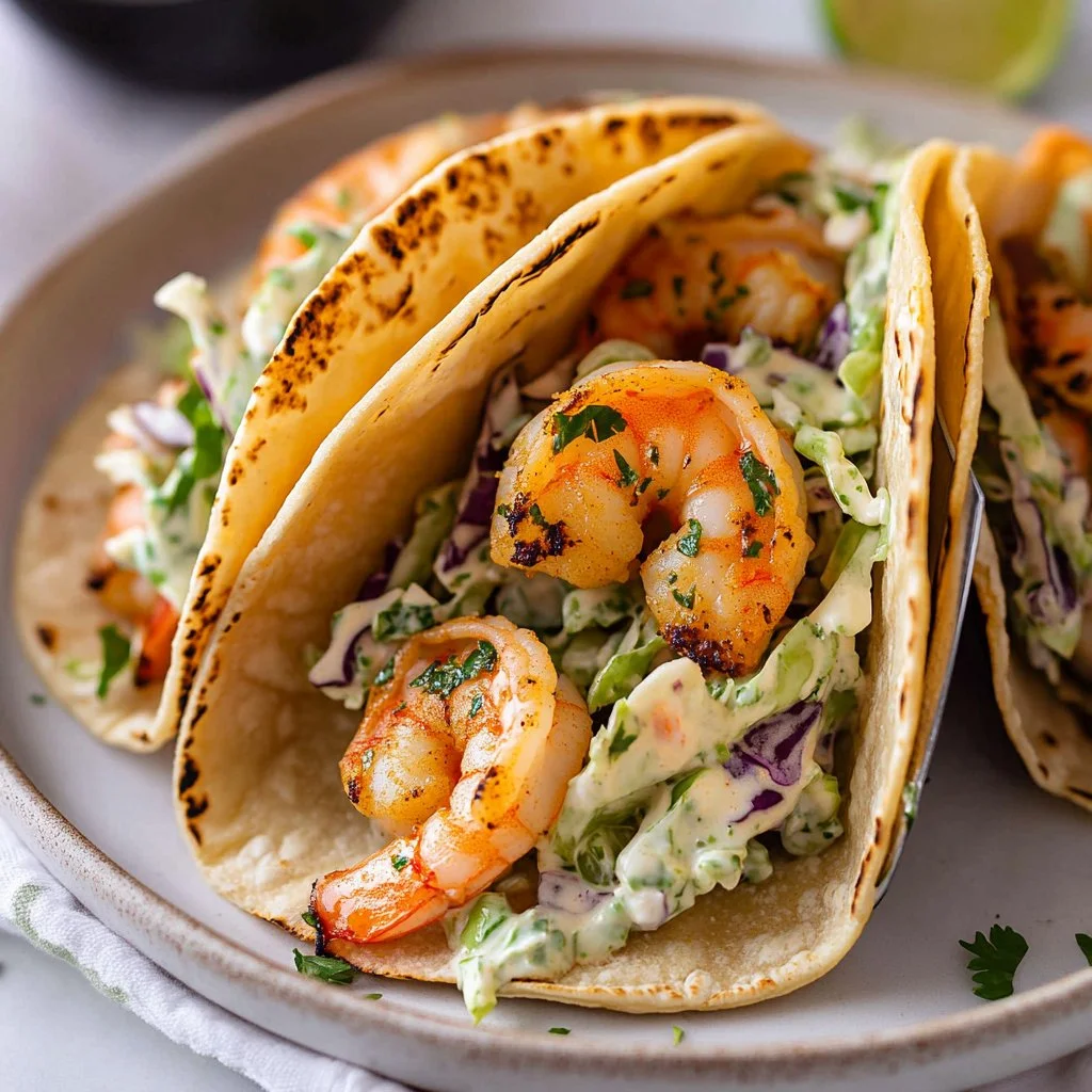 Cilantro Lime Shrimp Tacos with Creamy Slaw