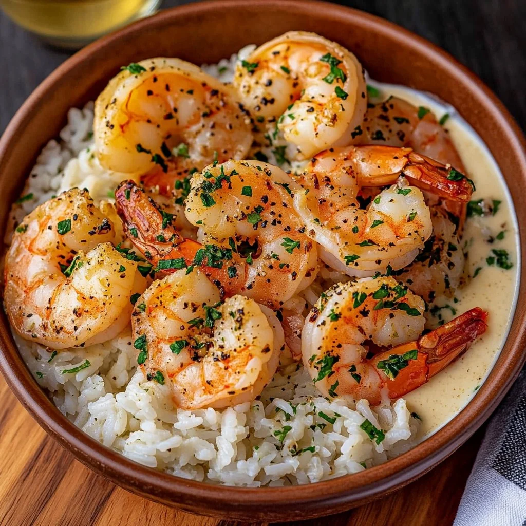 Creamy Garlic Butter Shrimp Bowl with Herb Rice