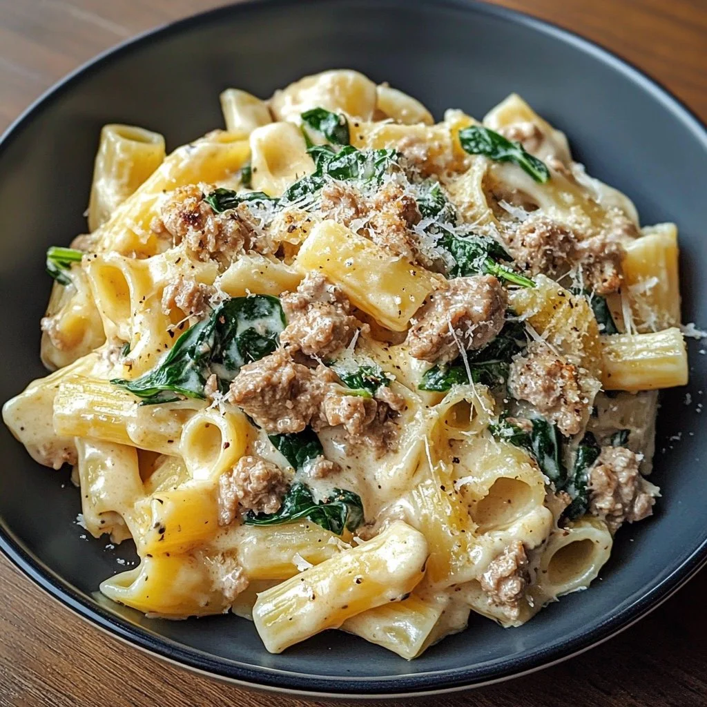 Creamy Ground Turkey Spinach Pasta