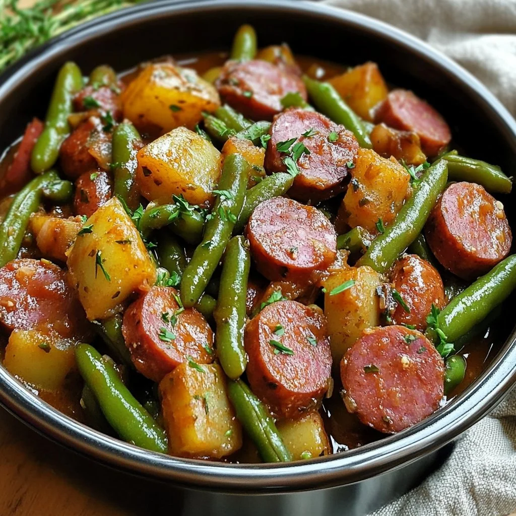 Crockpot Kielbasa and Green Beans