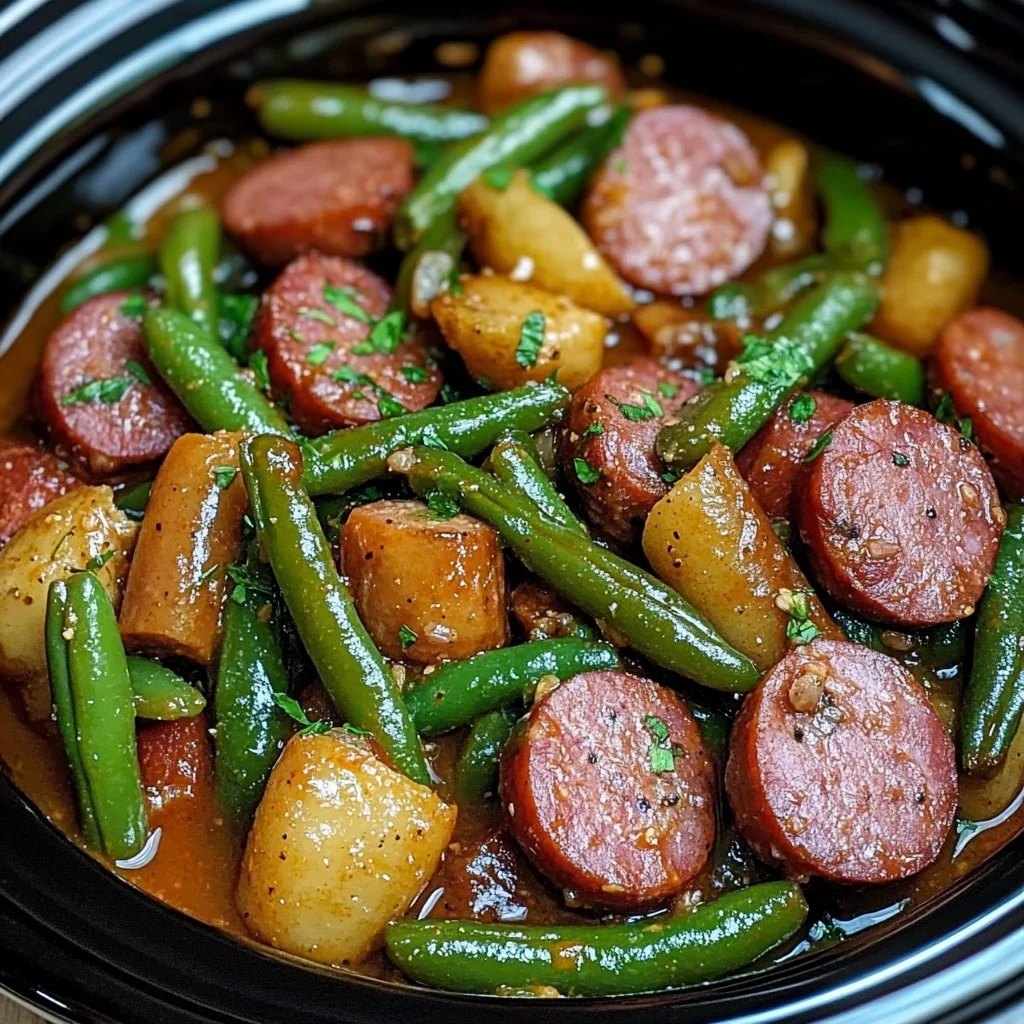 Crockpot Sausage and Green Beans