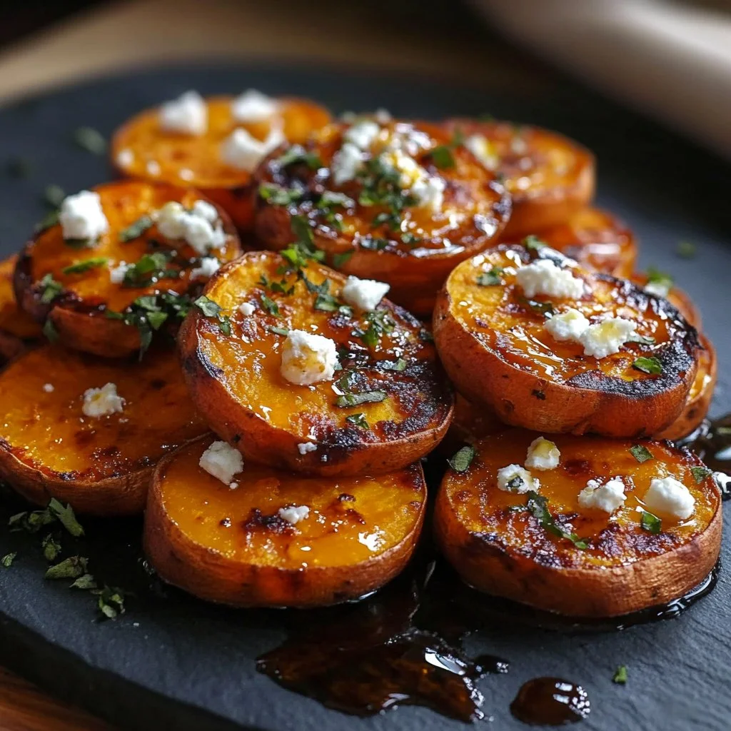 Delicious Roasted Sweet Potato Rounds with Honey and Feta