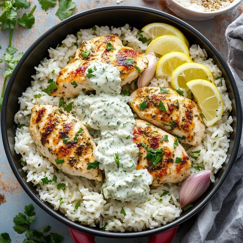 Dump-and-Bake Chicken Tzatziki with Rice Recipe