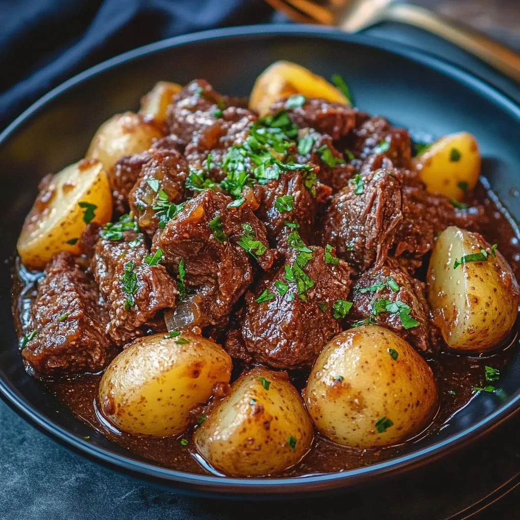 Slow Cooker Garlic Butter Beef with Potatoes