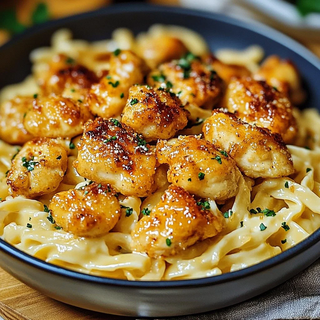 Garlic Butter Chicken Bites with Savory Creamy Parmesan Pasta