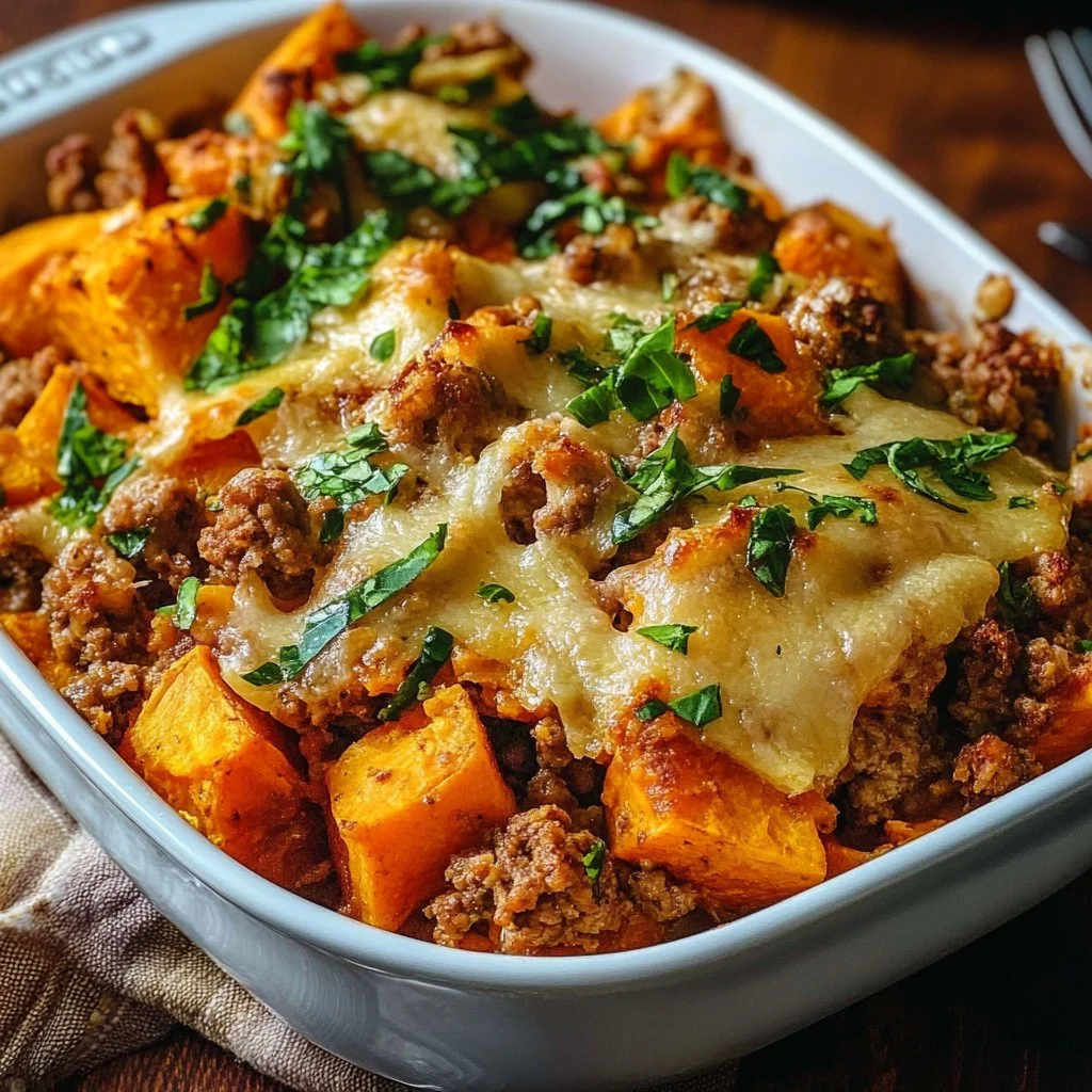 Healthy Ground Turkey Sweet Potato Bake