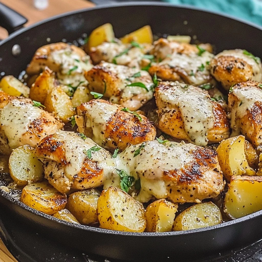 Garlic Parmesan Chicken and Potatoes Skillet