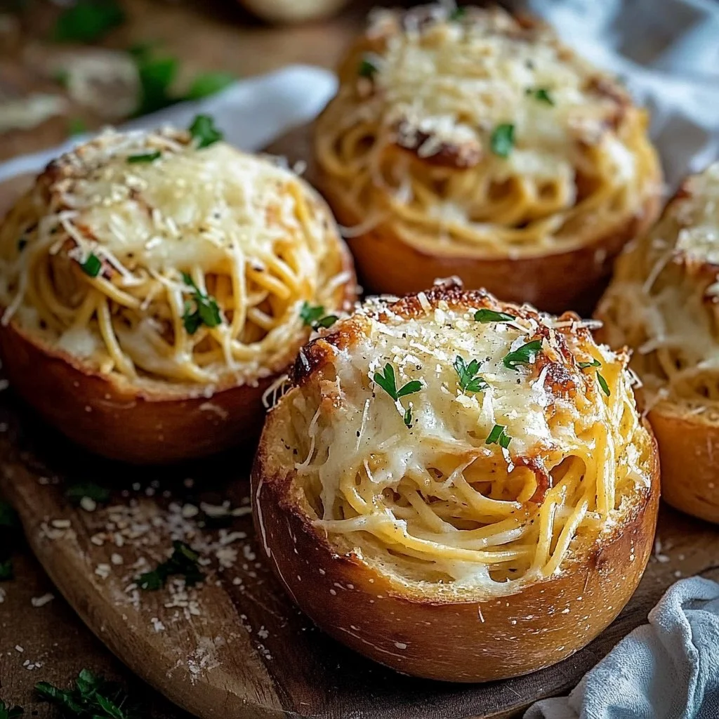 Spaghetti Garlic Bread Bowls
