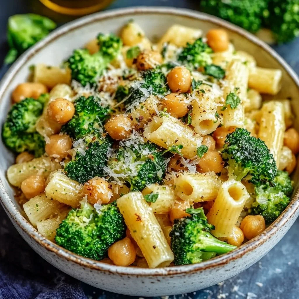 Broccoli Chickpea Pasta with Garlic Olive Oil