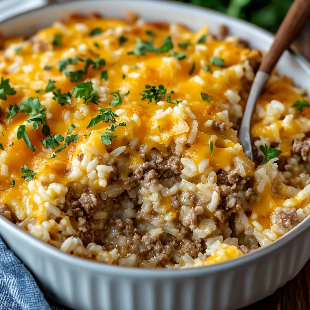 Cheesy Ground Beef and Rice Casserole