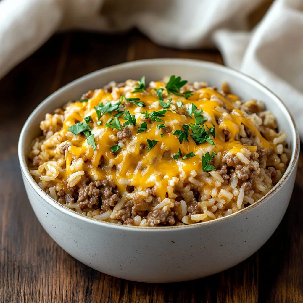 Cheesy Ground Beef and Rice Casserole