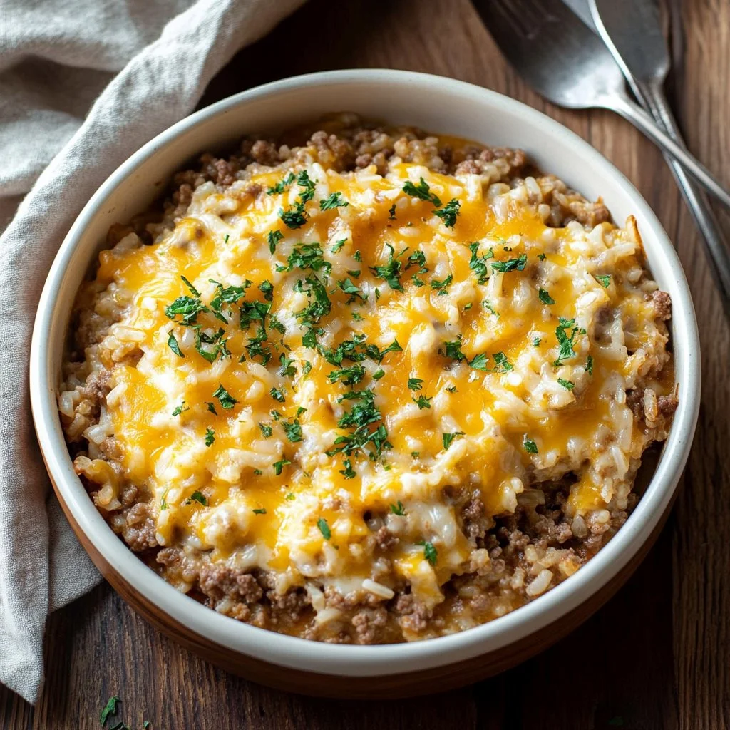 Cheesy Ground Beef and Rice Casserole