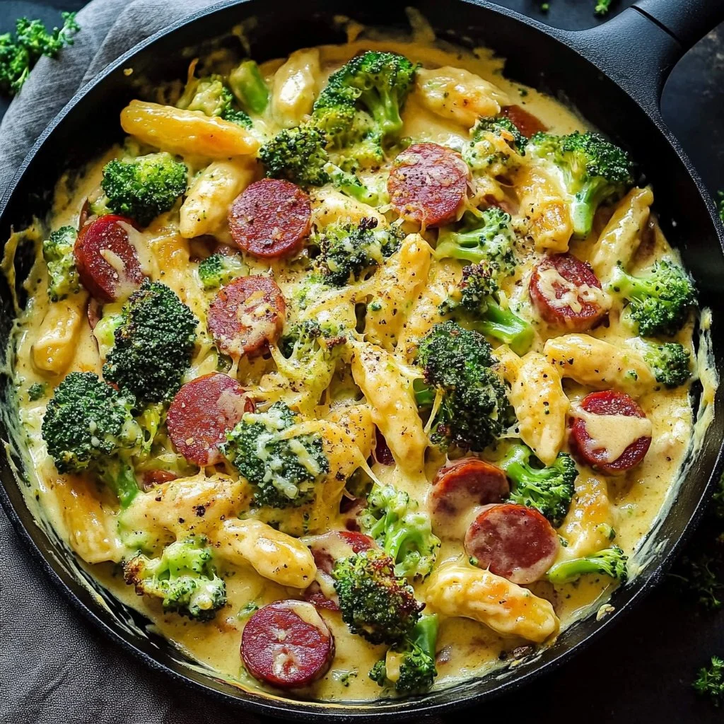 Creamy Kielbasa Broccoli Skillet