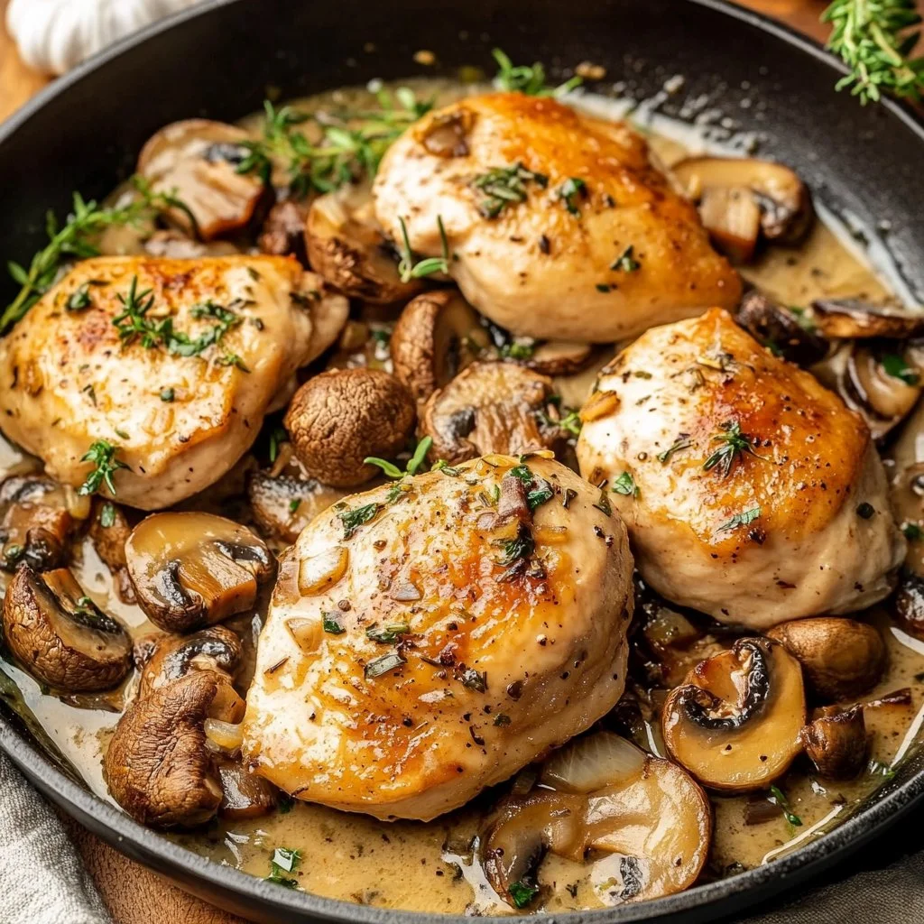 Easy Chicken Dinner with Garlic and Mushrooms
