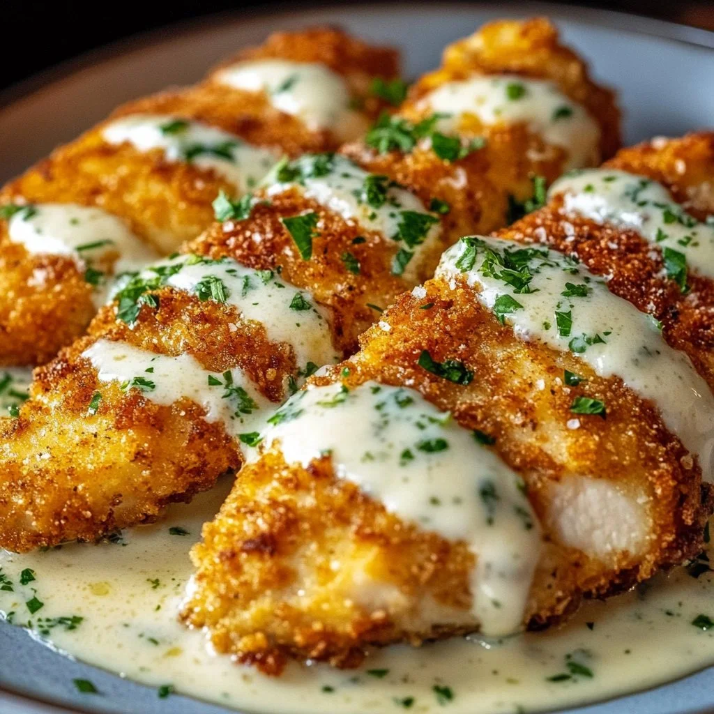 Crispy Parmesan Chicken with Creamy Garlic Sauce