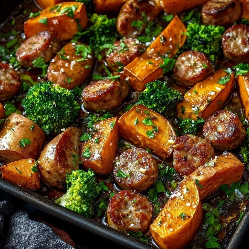 Honey Garlic Sausage and Sweet Potato Sheet Pan Dinner