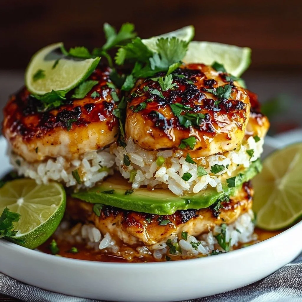 Easy Honey Lime Chicken with Avocado Rice Stacks