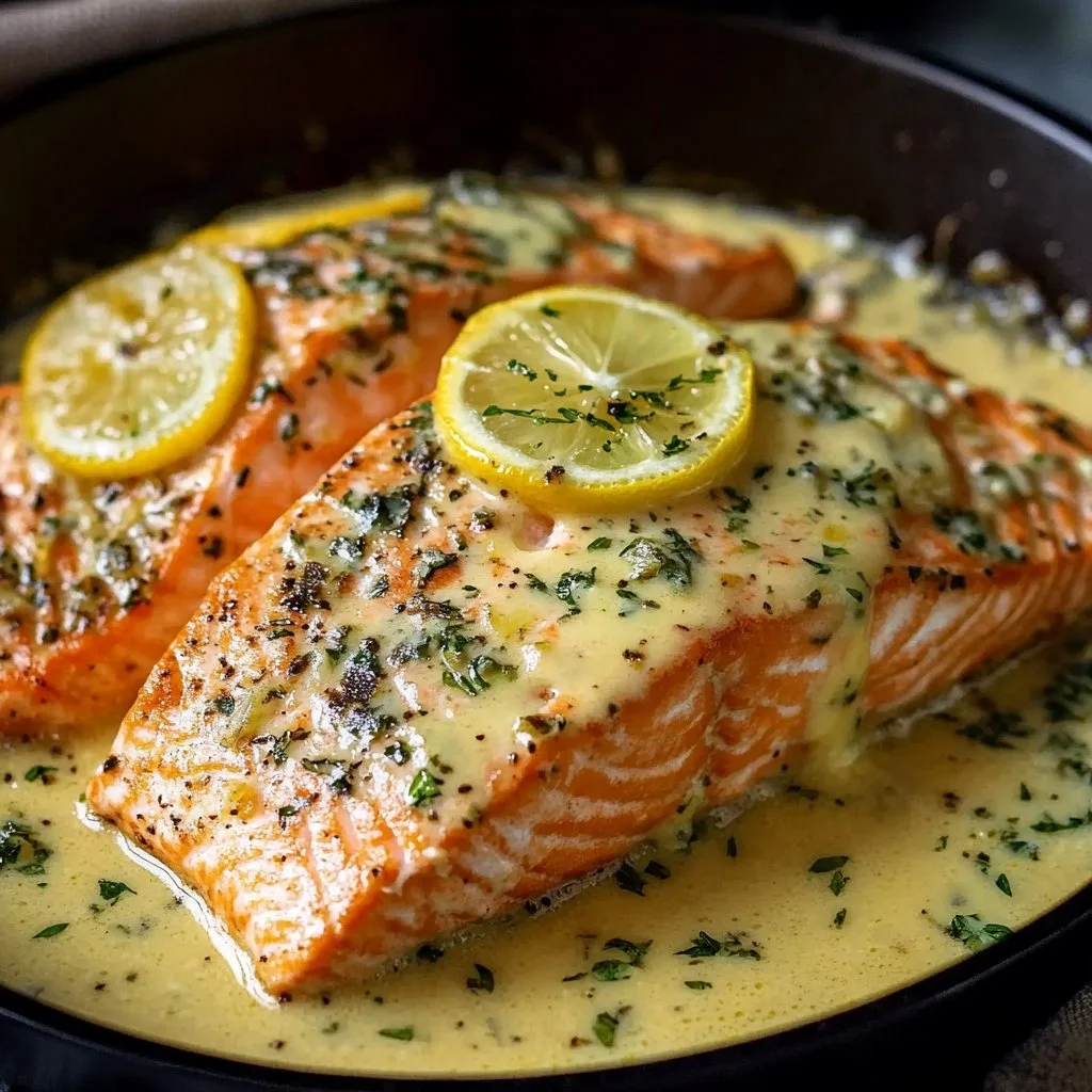Baked Salmon with Lemon Butter Cream Sauce