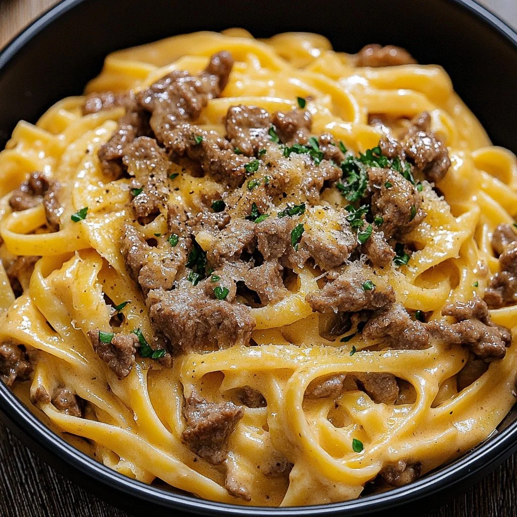One-Pot Creamy Beef and Garlic Butter Pasta