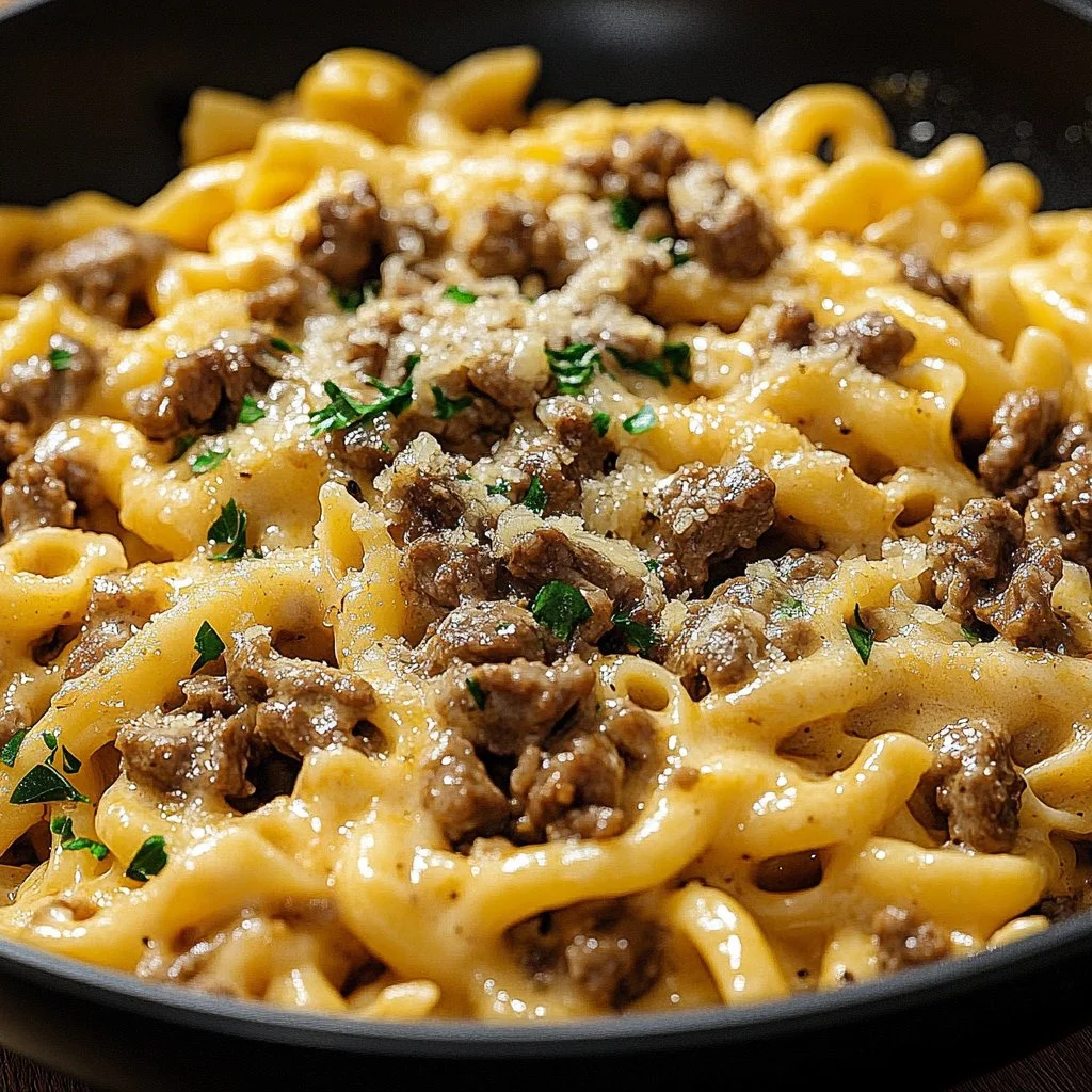 One-Pot Creamy Beef and Garlic Butter Pasta