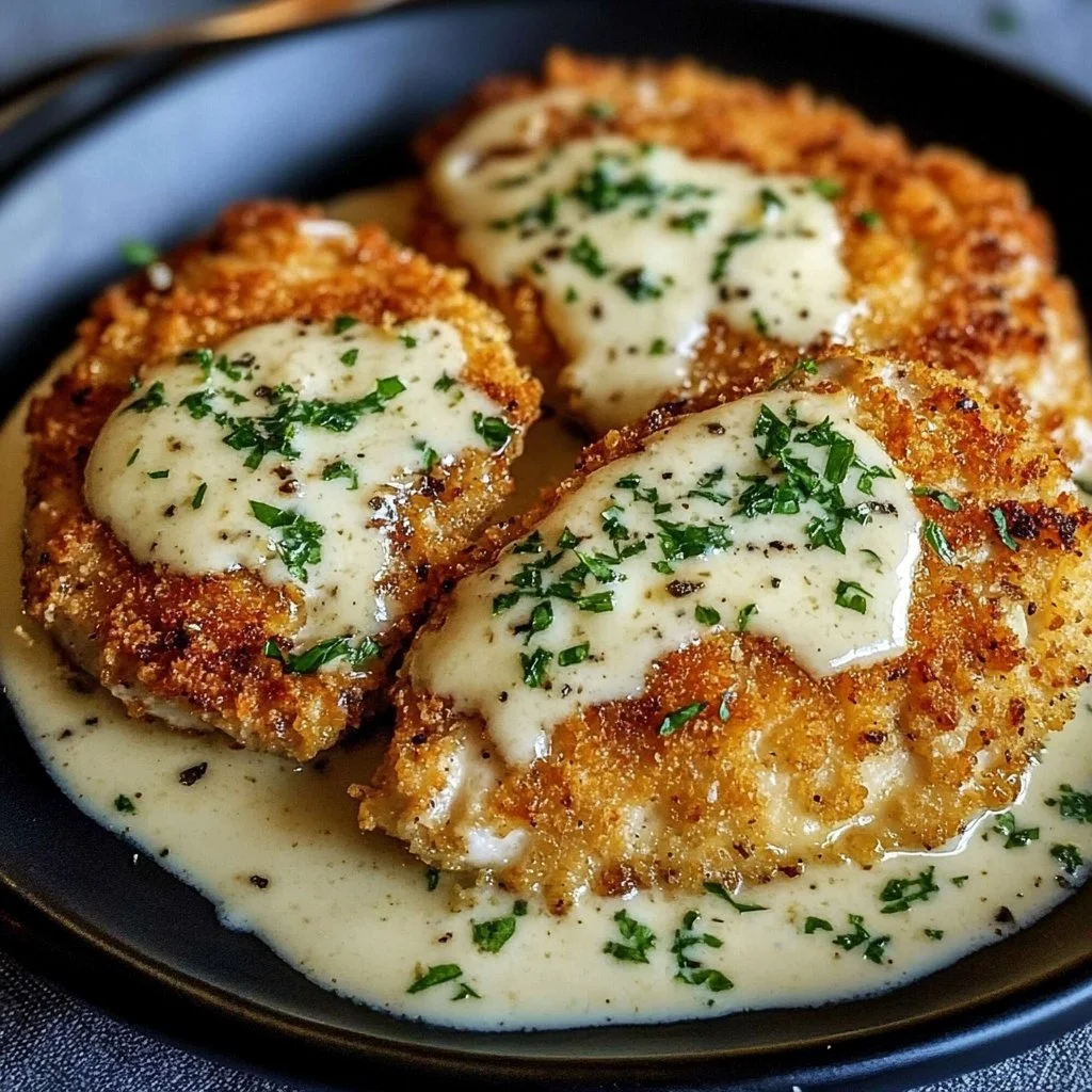 Parmesan Crusted Chicken with Creamy Garlic Sauce – Easy Family Dinner Recipe